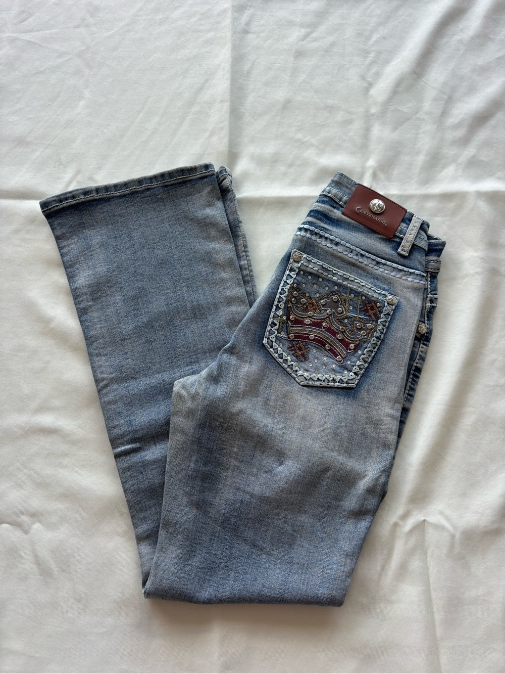 Embellished Light Blue Boot Cut Jeans
